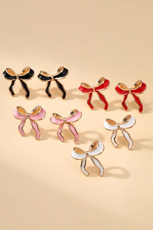 GOLD SILVER COLORFUL ENAMEL BOW EARRINGS |