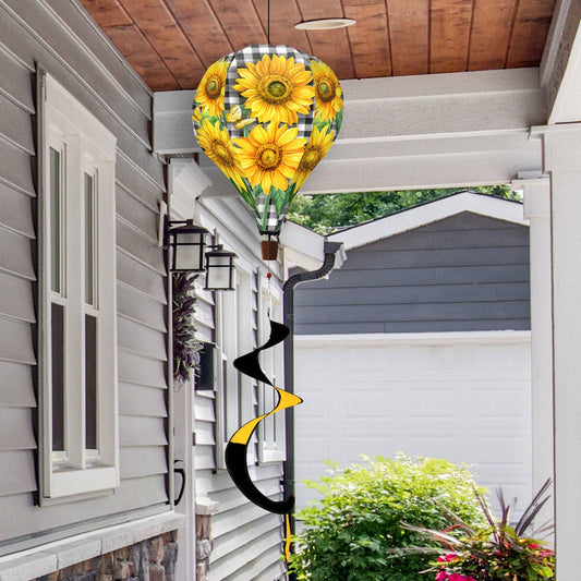 Briarwood Lane - Checkered Sunflowers Hot Air Balloon Spinner