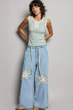 Pol Clothing - Round Neck Sleeveless Ribbed Floral Printed Knit Top