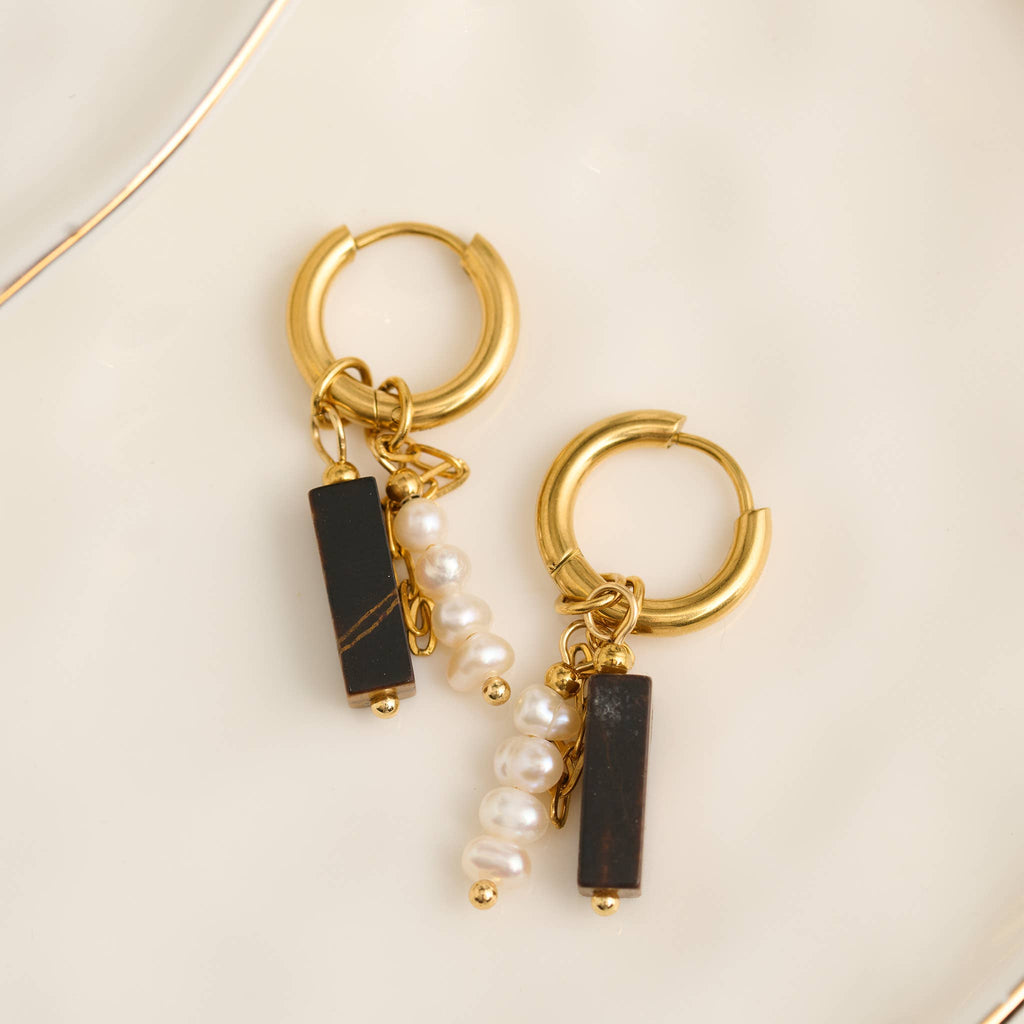 Howard's - Hoop Earrings Pearl Gemstone Beaded Waterproof Gold Narelle