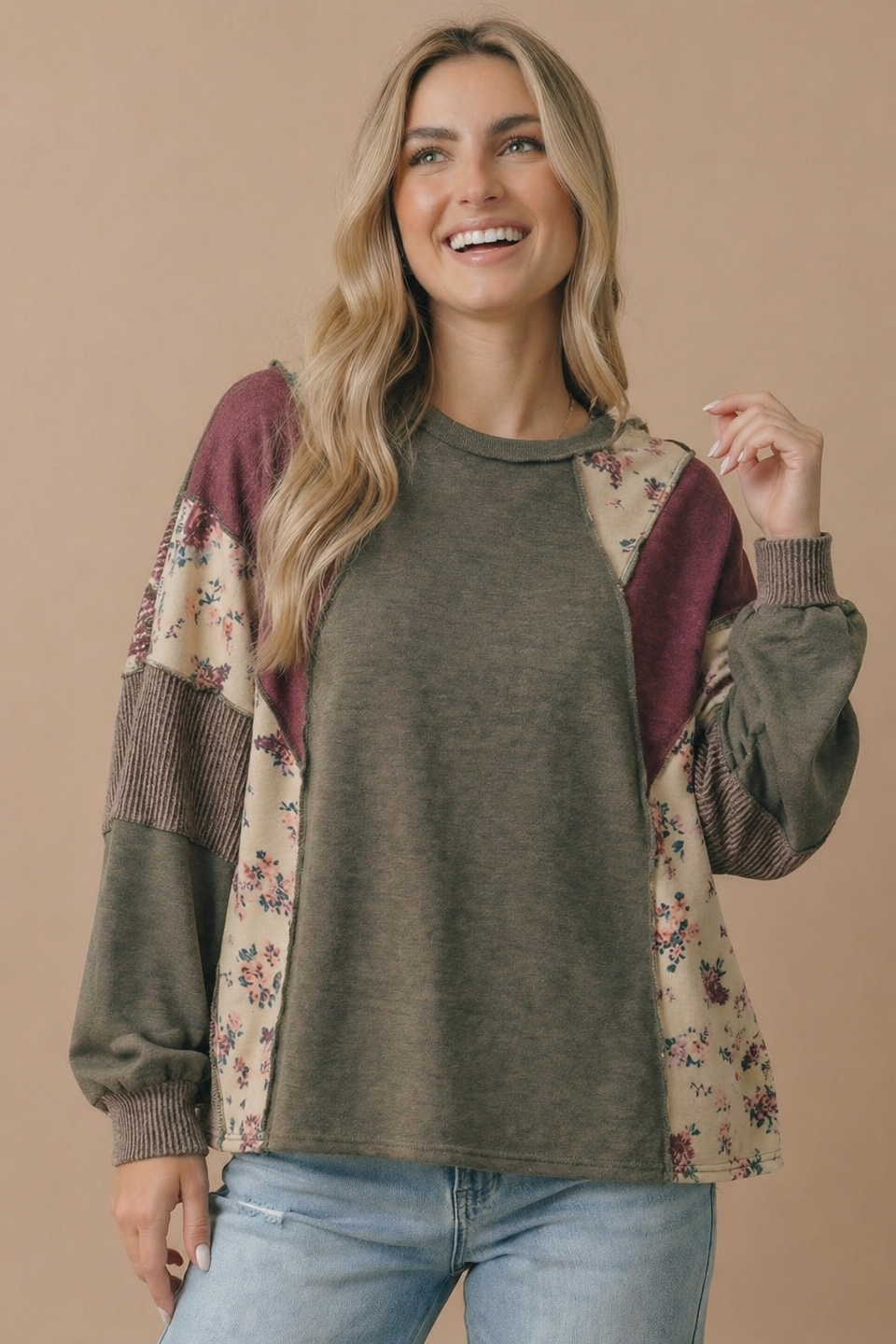 Haptics - Mixed Media Patchwork Pullover Knit Top