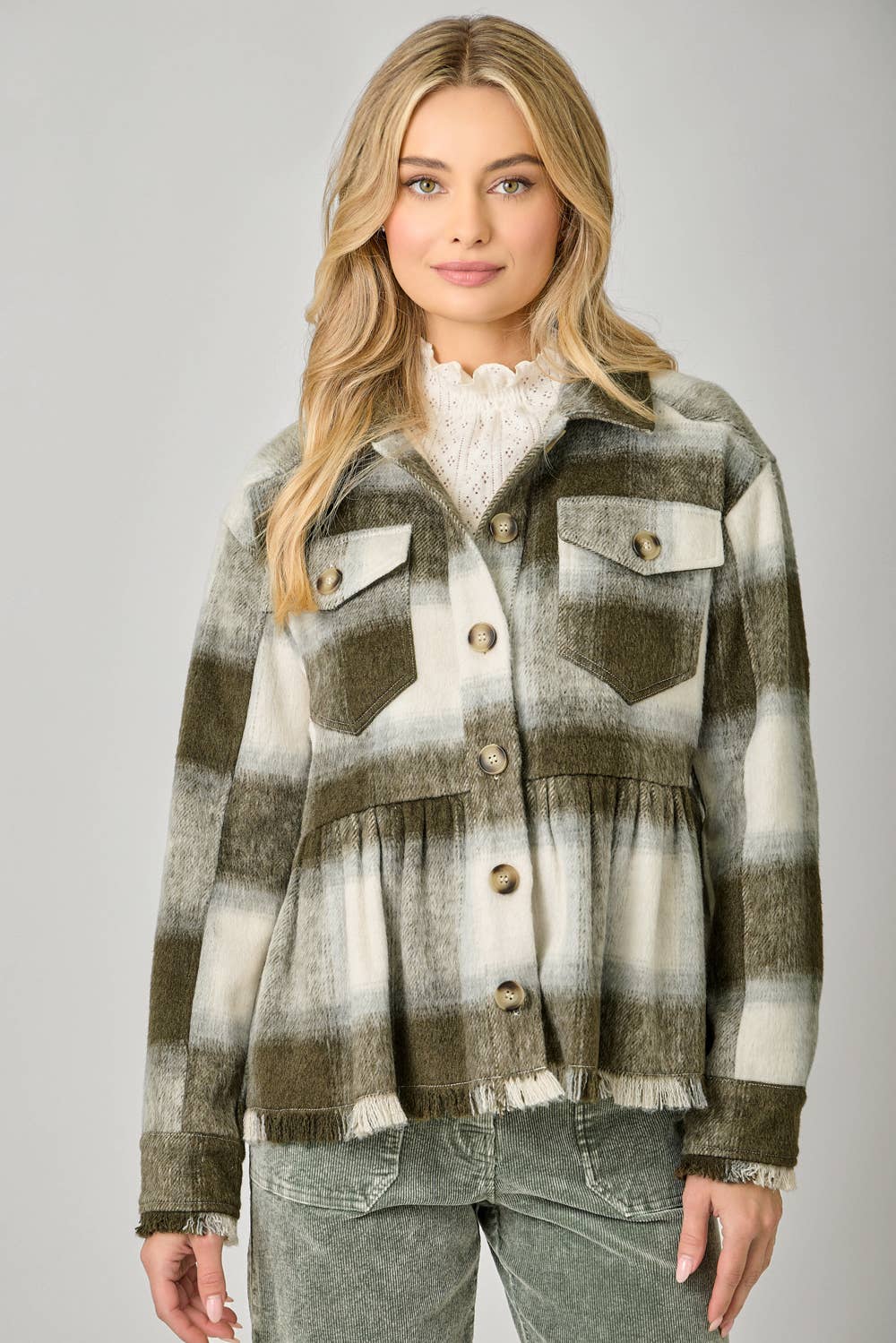 Perfect Peplum Fringe Plaid Jacket