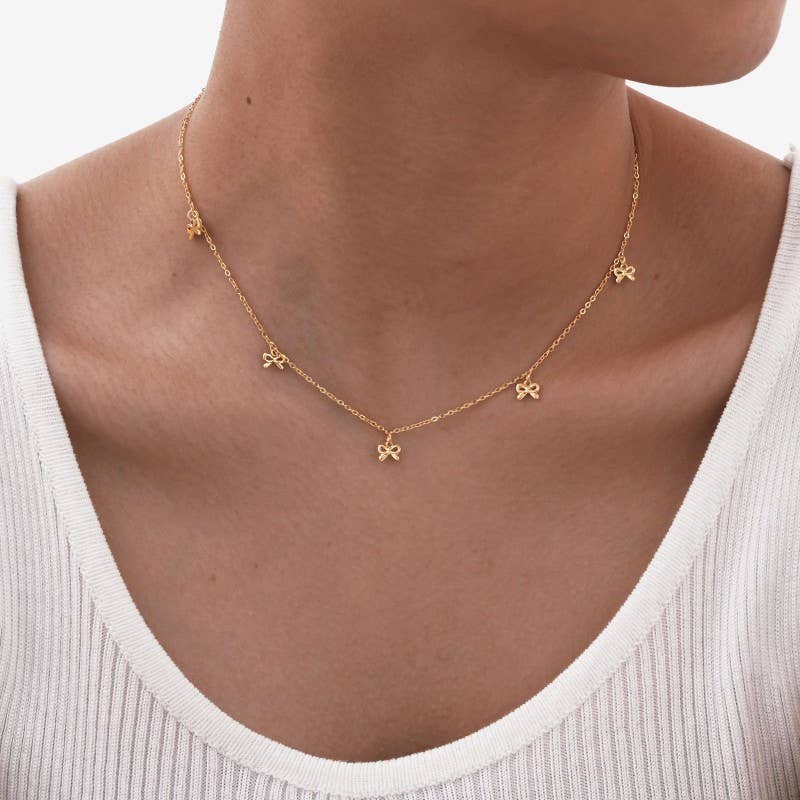 18K STAINLESS STEEL TARNISH FREE BOW NECKLACE