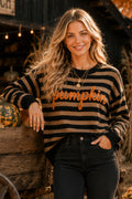 Main Strip - Pumpkin Script Striped Knit Sweater