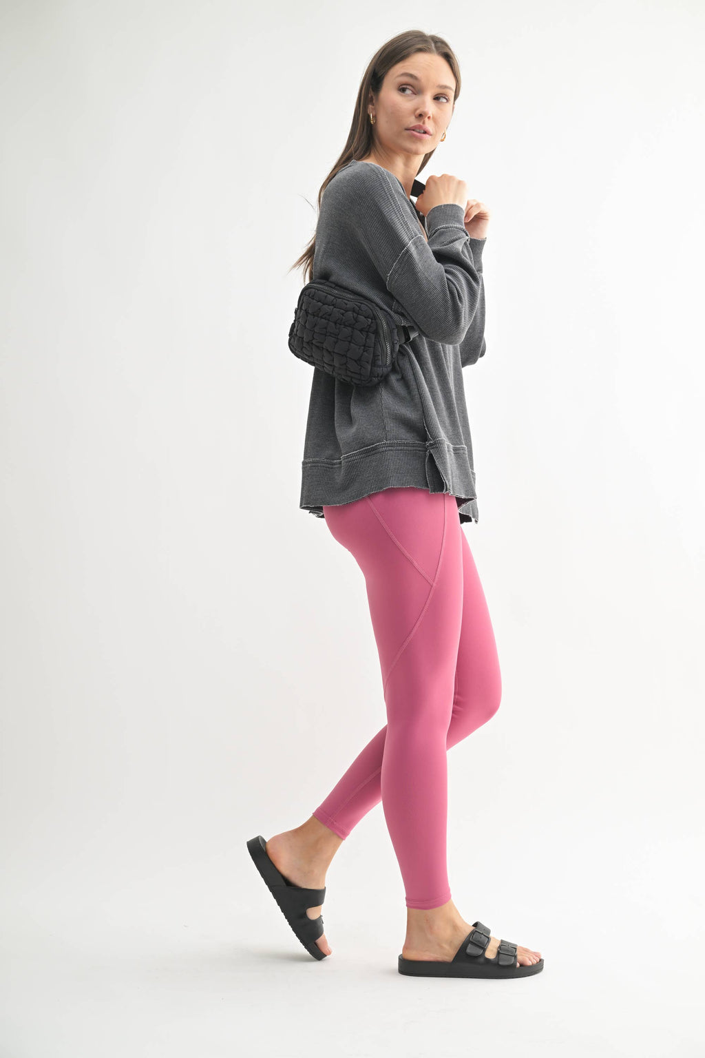 Cotton Blend Waffle Knit Oversized Long Sleeve