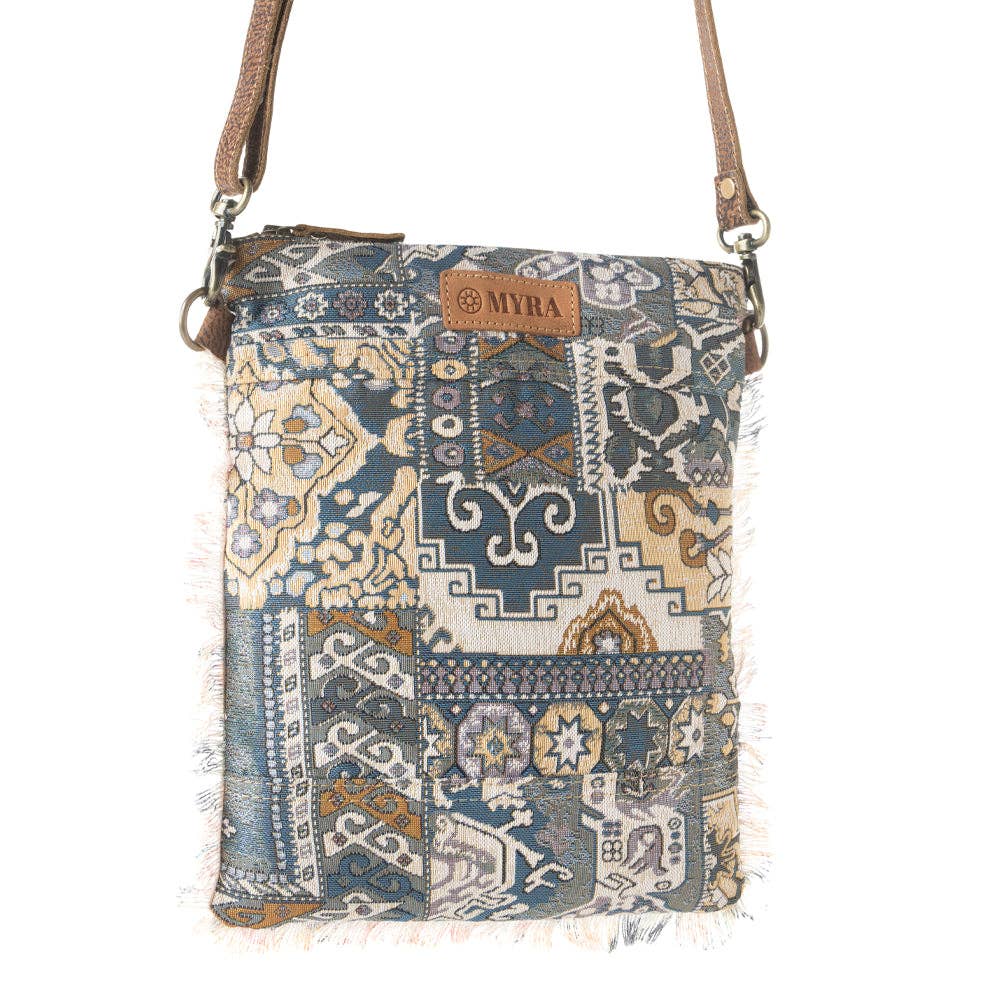 Myra Bag - Loom Tapestry vintage crossbody Bag for Women in indigo with fringe detail