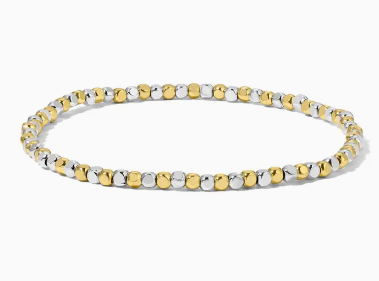 Squared Silver+Gold Metal Bead Stretch Bracelet
