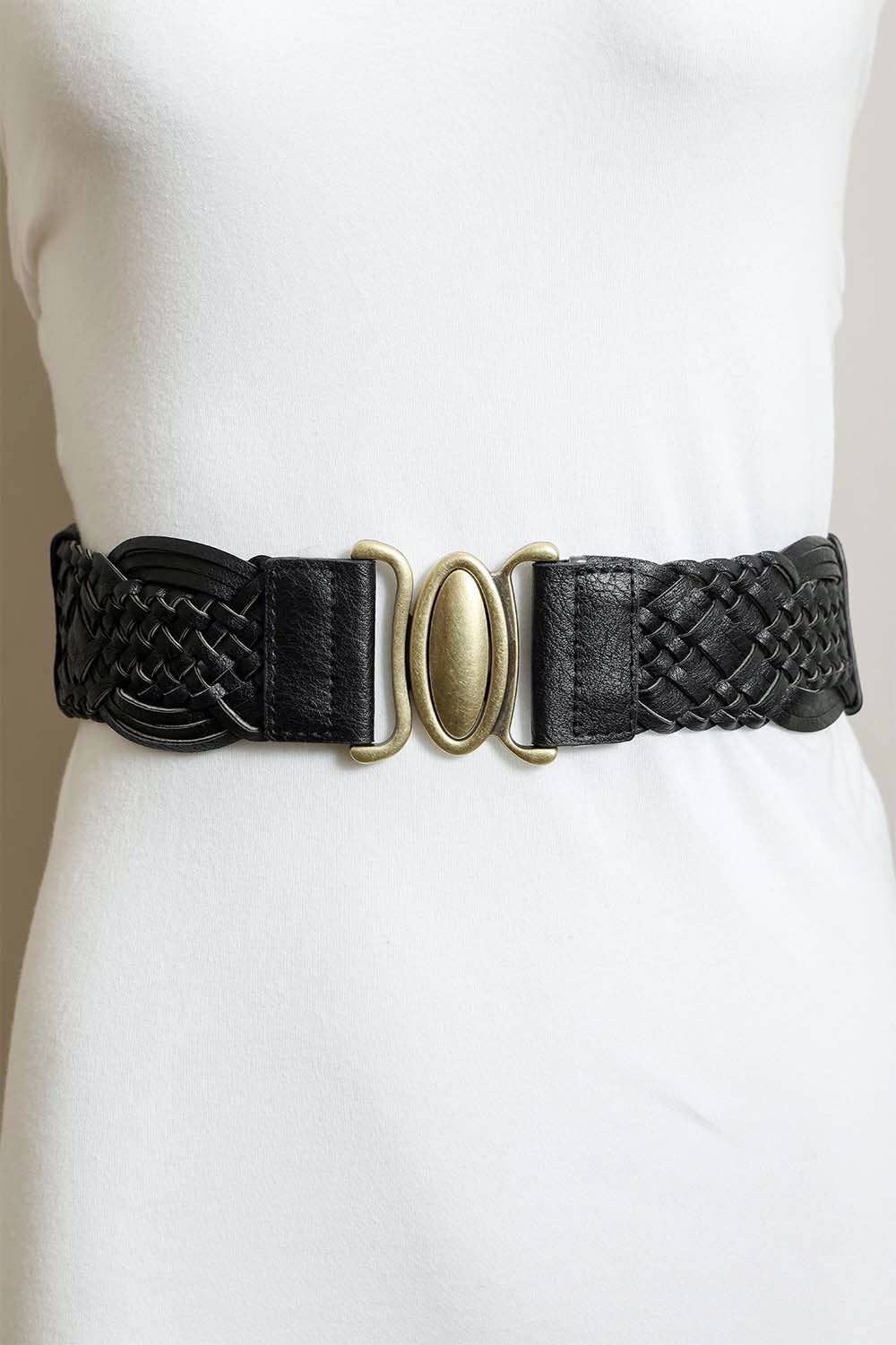 Oval Buckle Braided Elastic Belt: Brown