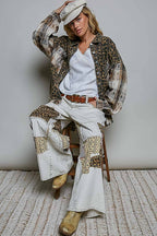 Pol Clothing - Allover Print Pattern Raw-Edge Fringe Trim Shirt Jacket