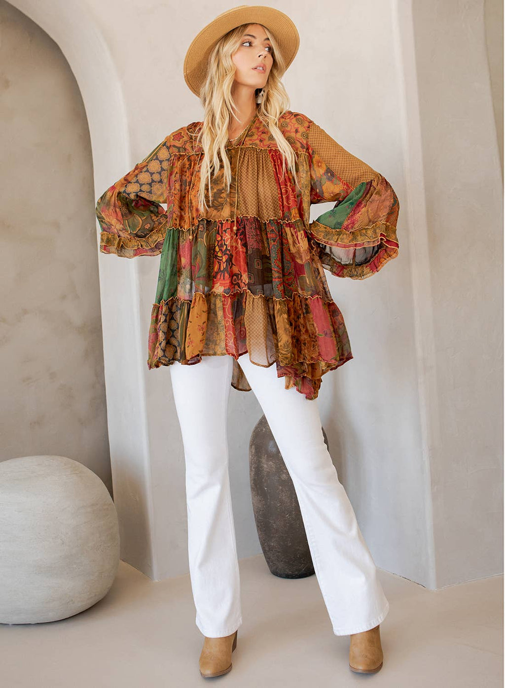 Chic Overdyed Band Collar Jhabla Top (New Color)