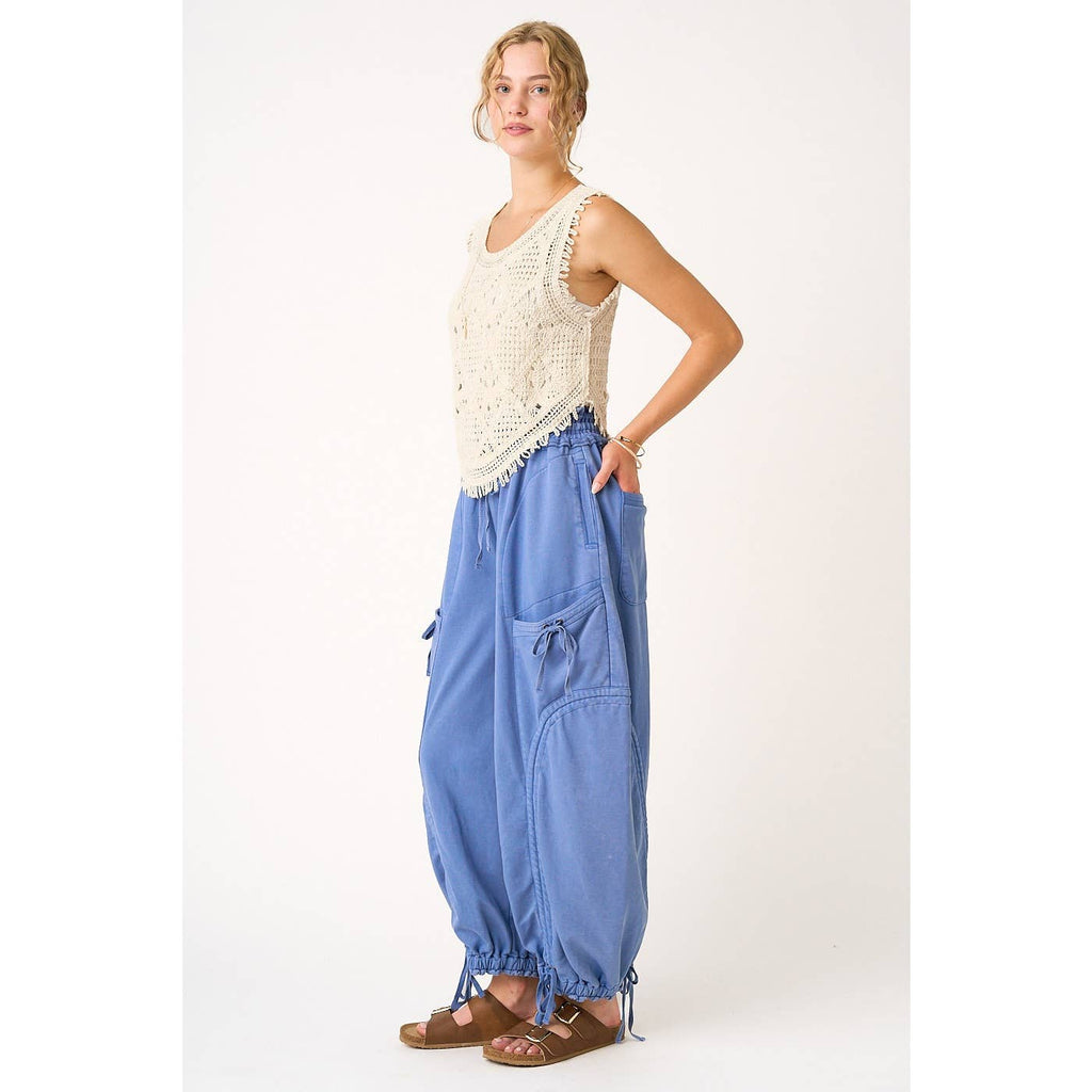 WASHED FRENCH TERRY DROP POCKET BALLOON PANTS