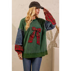 Sage + Fig - PLAID BOW DENIM SLEEVE PULLOVER (ST8117)