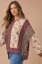 Haptics - Mixed Fabric Floral Waffle Knit Paneling Top
