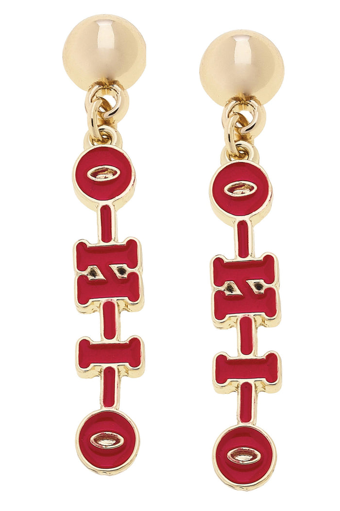 Canvas Style - Ohio State Buckeyes Slogan Earrings in Red/Shiny Gold