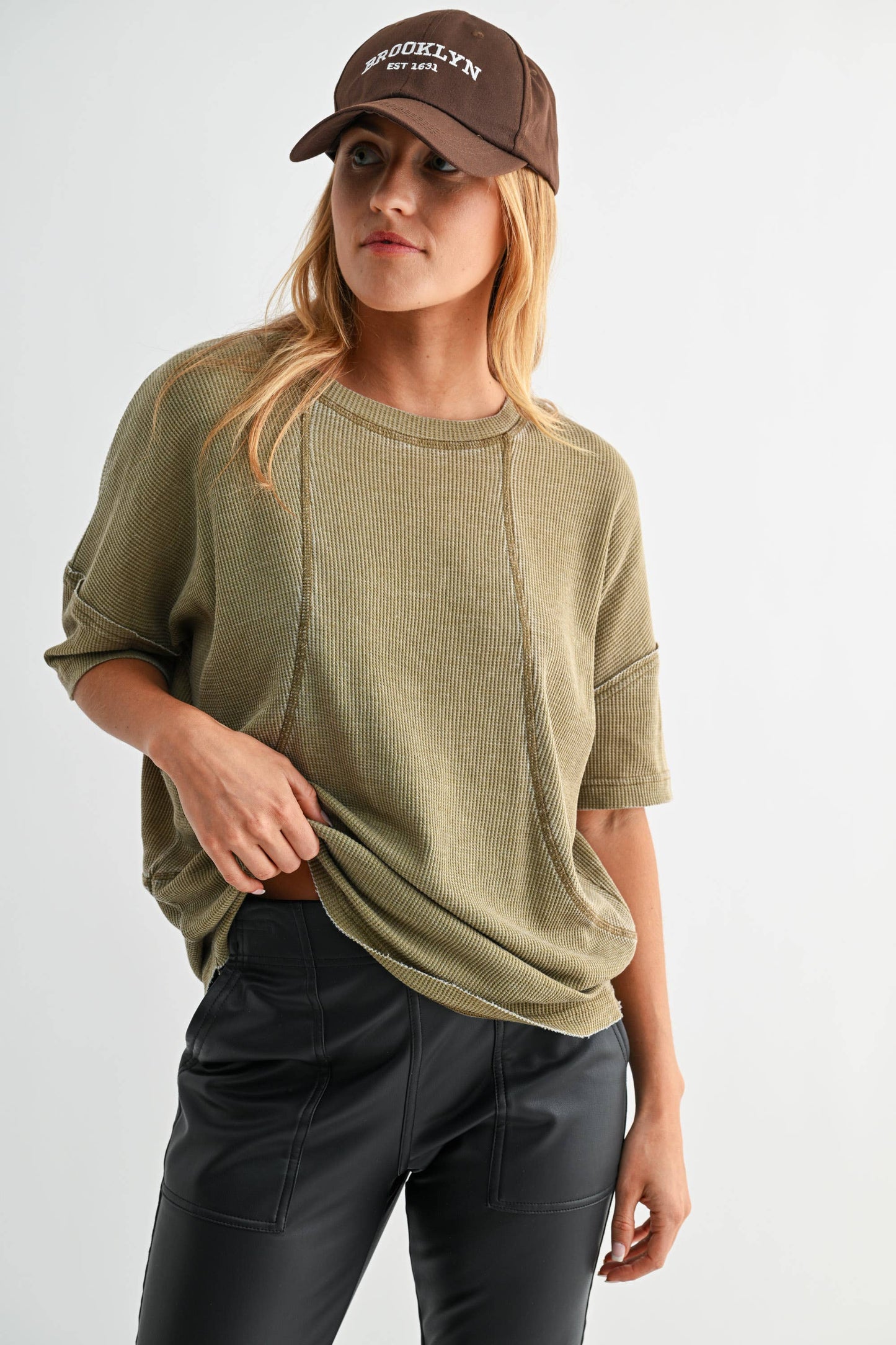 Cotton Blend Mineral Wash Waffle Short Sleeve Tee