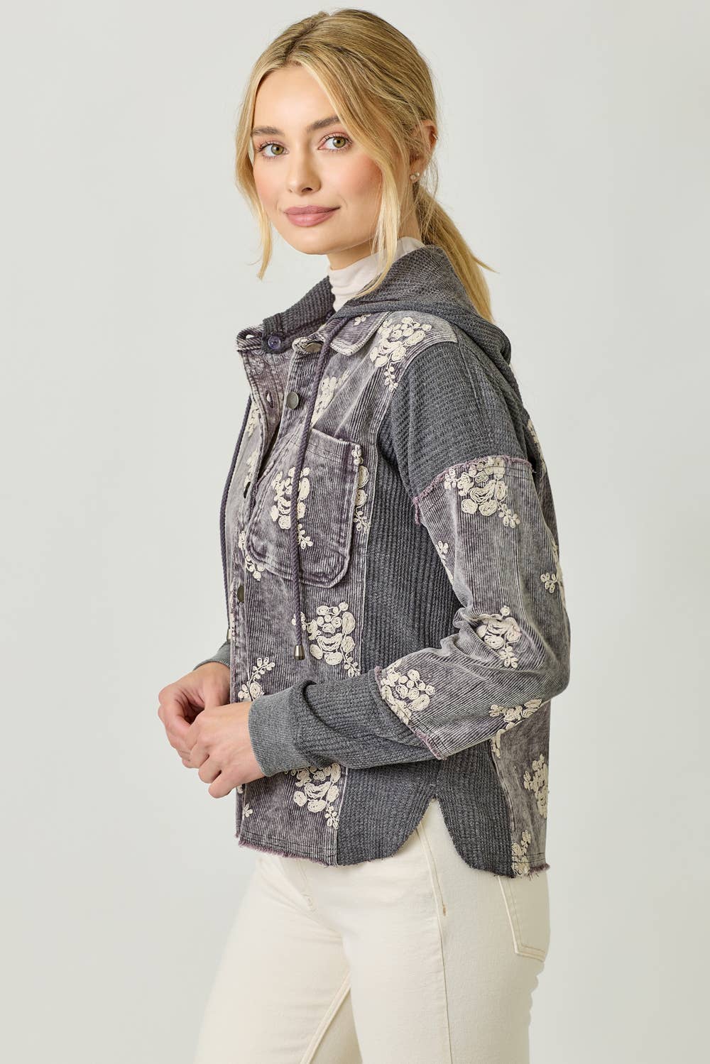 Festive Flower Embroidery Hoodie Jacket