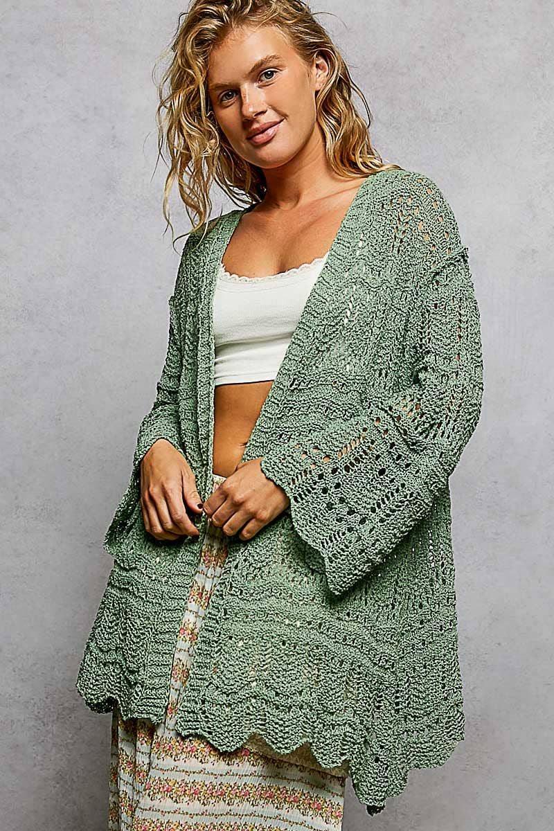 Pol Clothing - Weave Pattern Solid Thin Acrylic Sweater Open Cardigan SALE