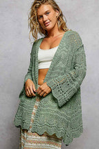 Pol Clothing - Weave Pattern Solid Thin Acrylic Sweater Open Cardigan SALE