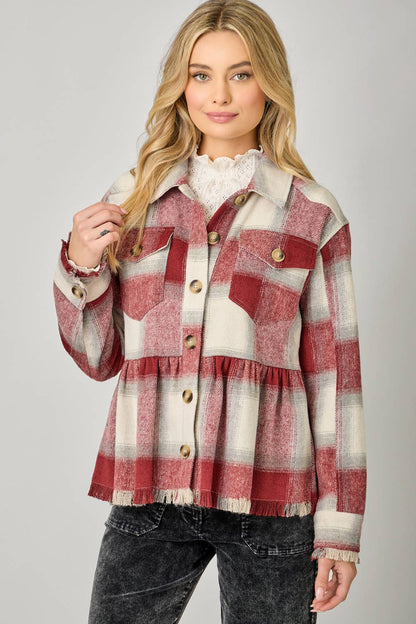 Perfect Peplum Fringe Plaid Jacket