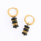 Howard's - Waterproof Earrings Black Agate Hoop Narelle Gold Disc
