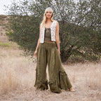 Young Threads - Boho Smocked Mineral Wash Lace Tiered Ruffle Pants NEW