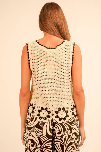 VERY J - NT12140-Floral Trim Detail Crochet Top