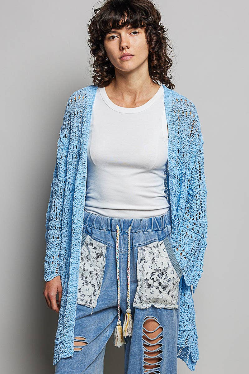 Pol Clothing - Weave Pattern Solid Thin Acrylic Sweater Open Cardigan SALE
