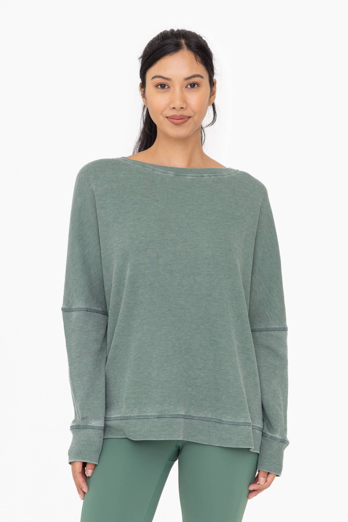 Waffle Ribbed Round Neck Pullover Mono B