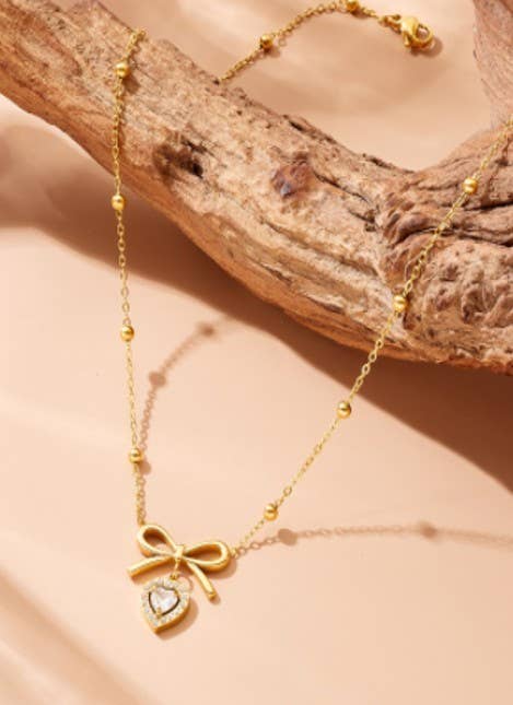 JOSSLYN by wall to wall - 18K STAINLESS STEEL TARNISH FREE BOW NECKLACE | 40NK9507