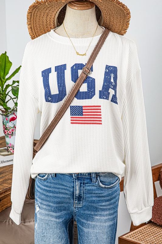 USA Flag Corded Graphic Sweatshirt