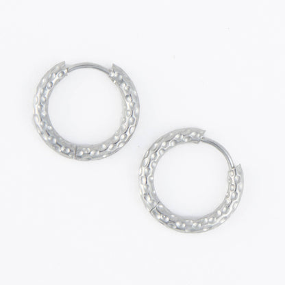 Howard's - Waterproof Earrings Hammered Huggie Hoop in Gold & Steel