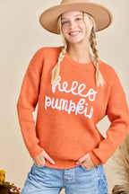 Main Strip - Hello Pumpkin Embroidered Knit Sweater – Fall Cozy Pullover
