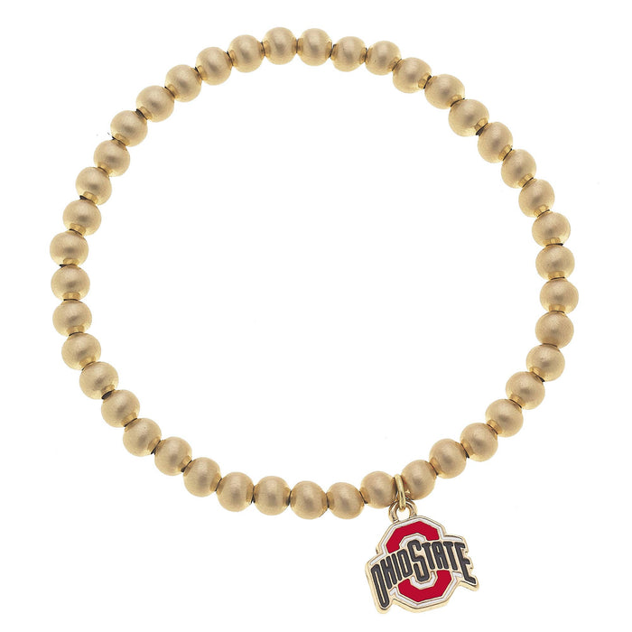 Canvas Style - Ohio State Buckeyes Ball Bead Stretch Bracelet in Satin Gold