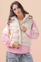 Bermie Mock Neck Casual Zigzag Quilted Puffer Vest