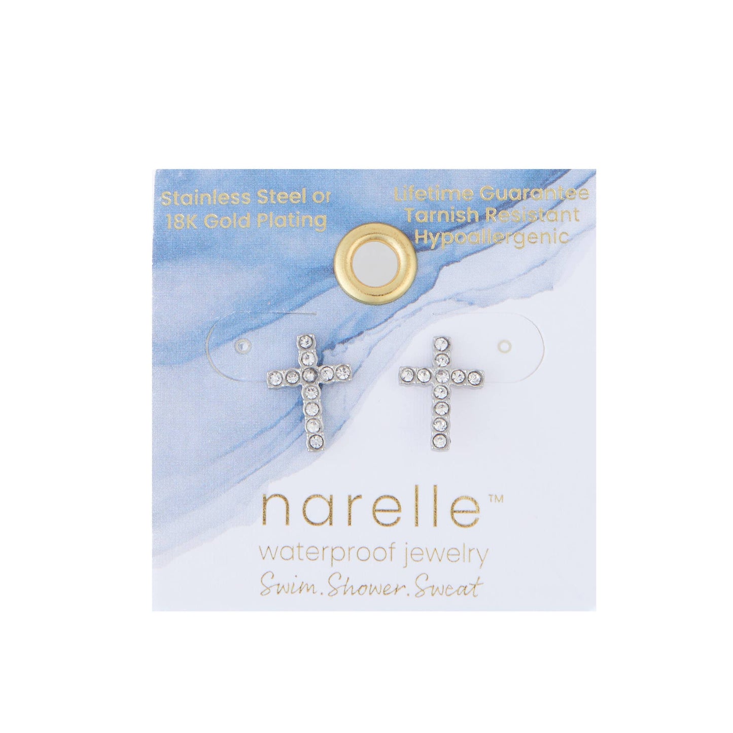 Howard's - Waterproof Earrings Pave Cross Stud Gold & Steel Narelle