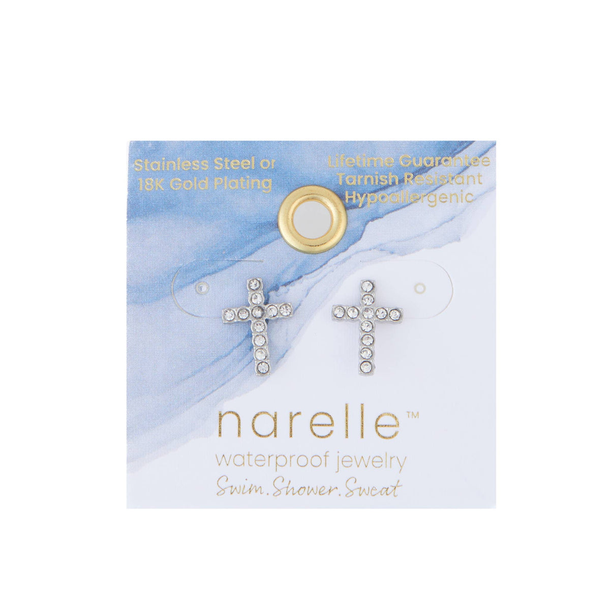 Howard's - Waterproof Earrings Pave Cross Stud Gold & Steel Narelle