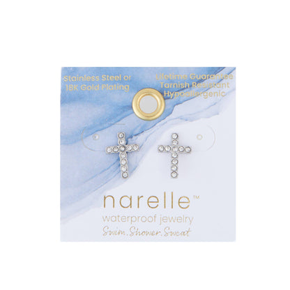 Howard's - Waterproof Earrings Pave Cross Stud Gold & Steel Narelle