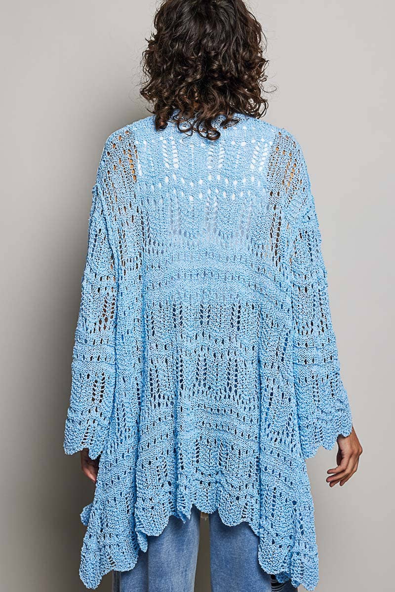 Pol Clothing - Weave Pattern Solid Thin Acrylic Sweater Open Cardigan SALE