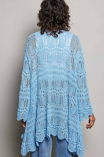 Pol Clothing - Weave Pattern Solid Thin Acrylic Sweater Open Cardigan SALE