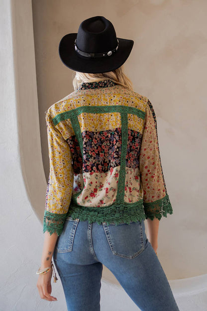 Young Threads - Earthy Boho Button Down Cropped Shirt