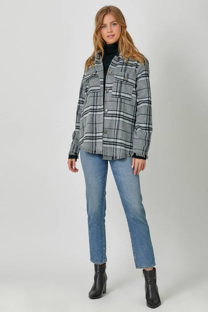 Fringe Detailed Plaid Jacket