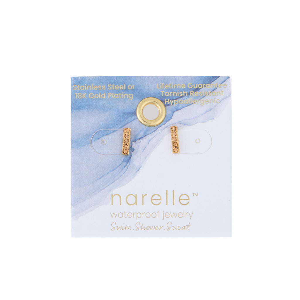 Howard's - Waterproof Earrings Crystal Bar Studs with Glass Gemstones