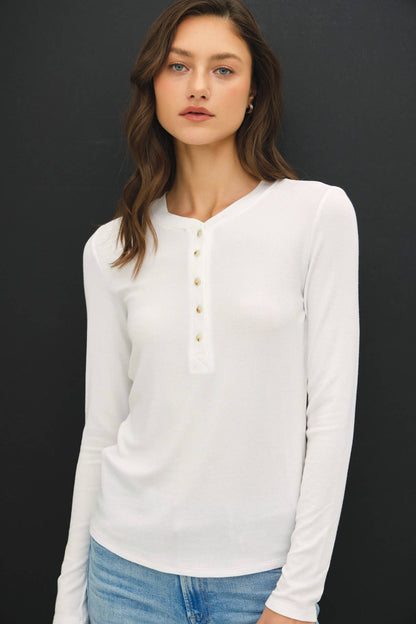 MODAL CLASSIC RIBBED LONGSLEEVE HENLEY BASIC TOP