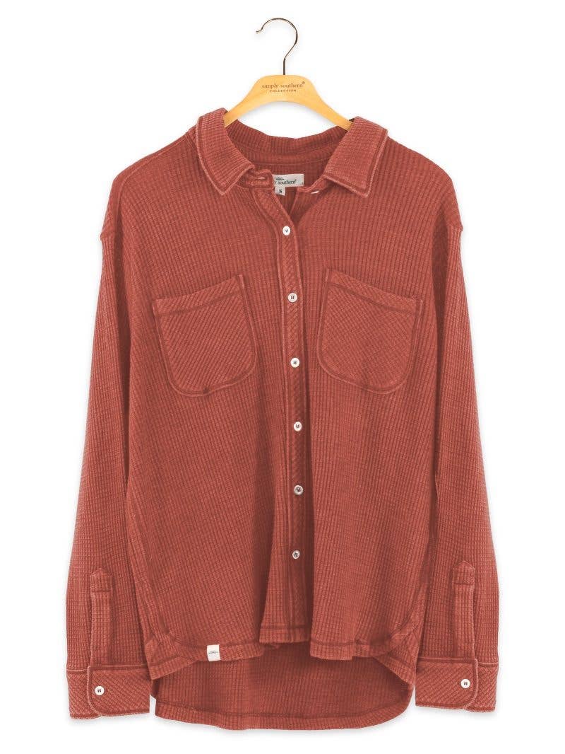 simply southern -Rust Waffle Button Up Shirt