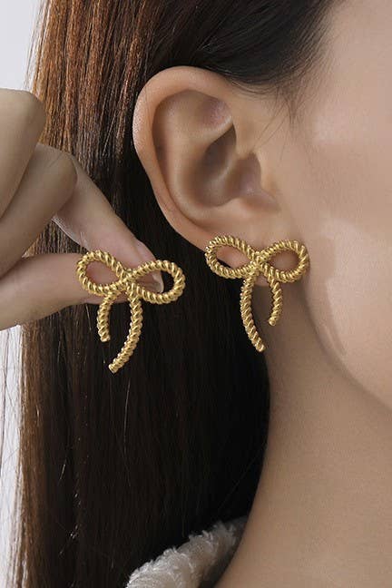 18K STAINLESS STEEL TARNISH FREE BOW STUD EARRINGS |
