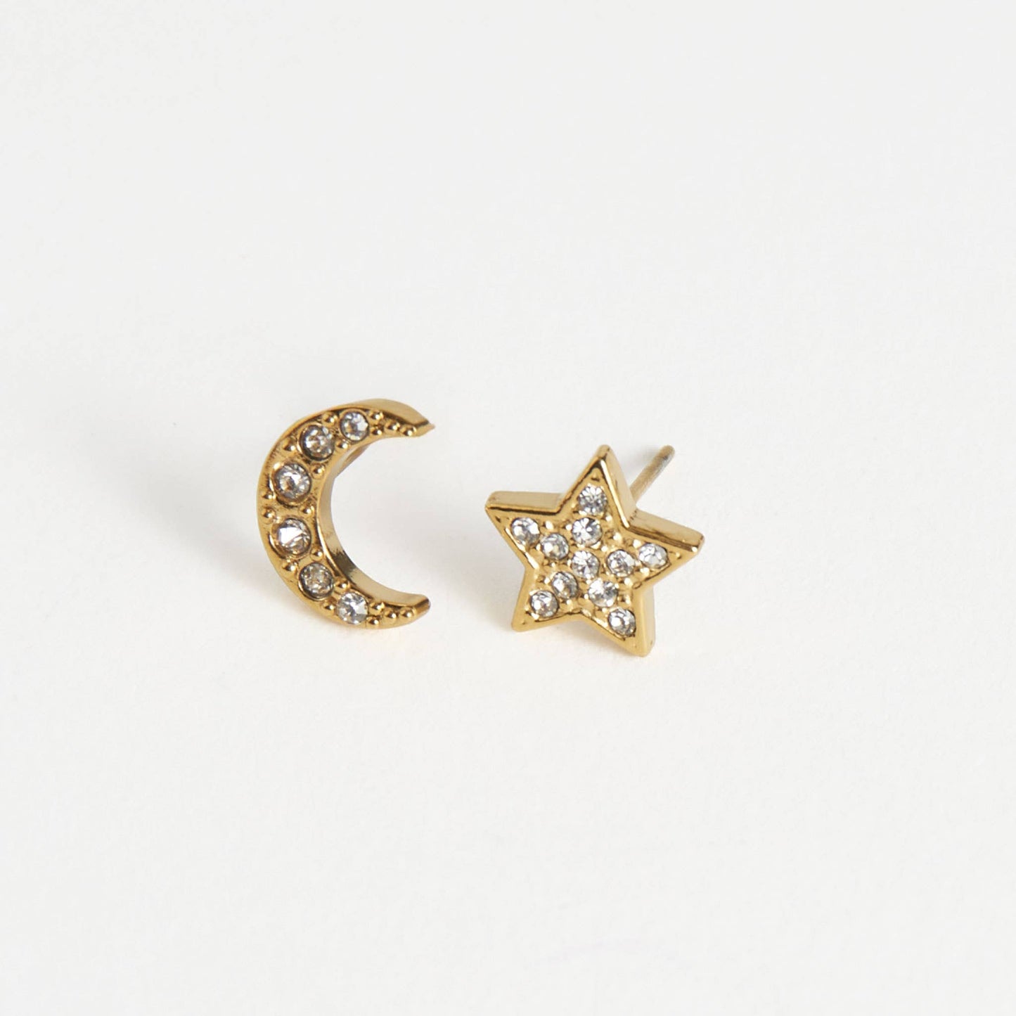 Howard's - Waterproof Earrings Pave Star & Moon Stud in Gold & Steel