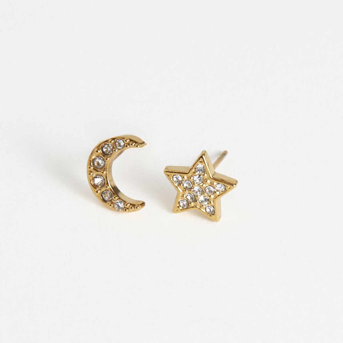 Howard's - Waterproof Earrings Pave Star & Moon Stud in Gold & Steel