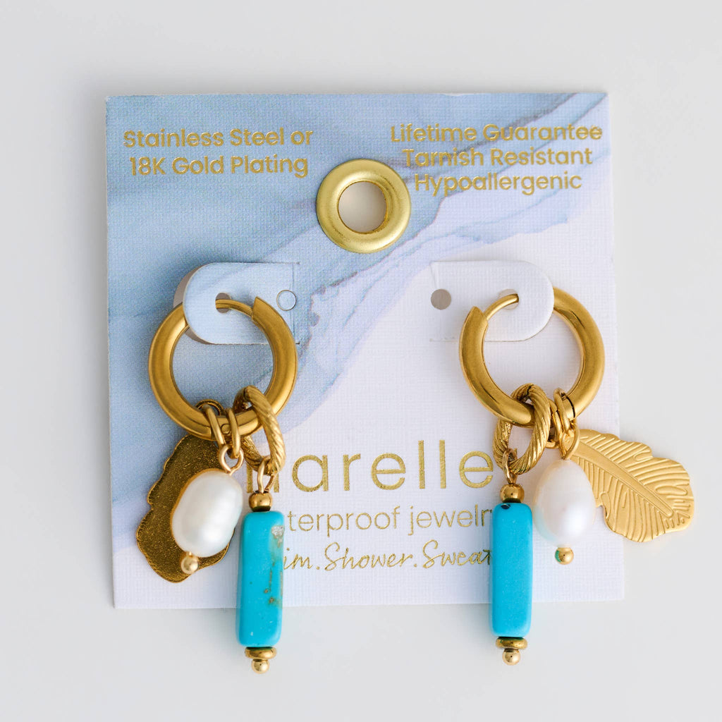 Howard's - Waterproof Earrings Hoop Pearl Kyanite Narelle Gold Leaf