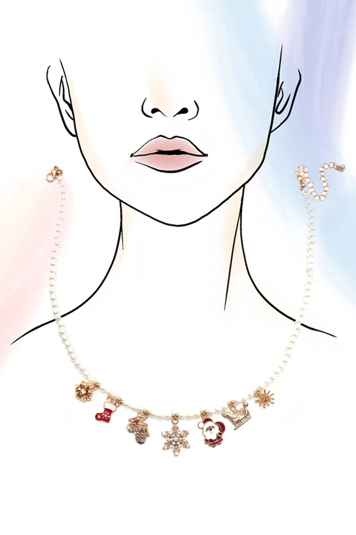 Pearl Chain Necklace with Christmas Charms |
