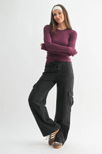 Essential Long-Sleeved Micro-Ribbed Athleisure Top Mono-B